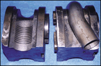 After: tube forming die surface with restored grip action after coating